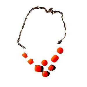 Unique Clear  Acrylic Base Necklace with Inset Stones on Gold Tone Chain. OS